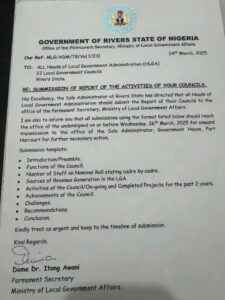 Tinubu’s Sole Administrator Orders Rivers State Councils To Submit Revenue Sources